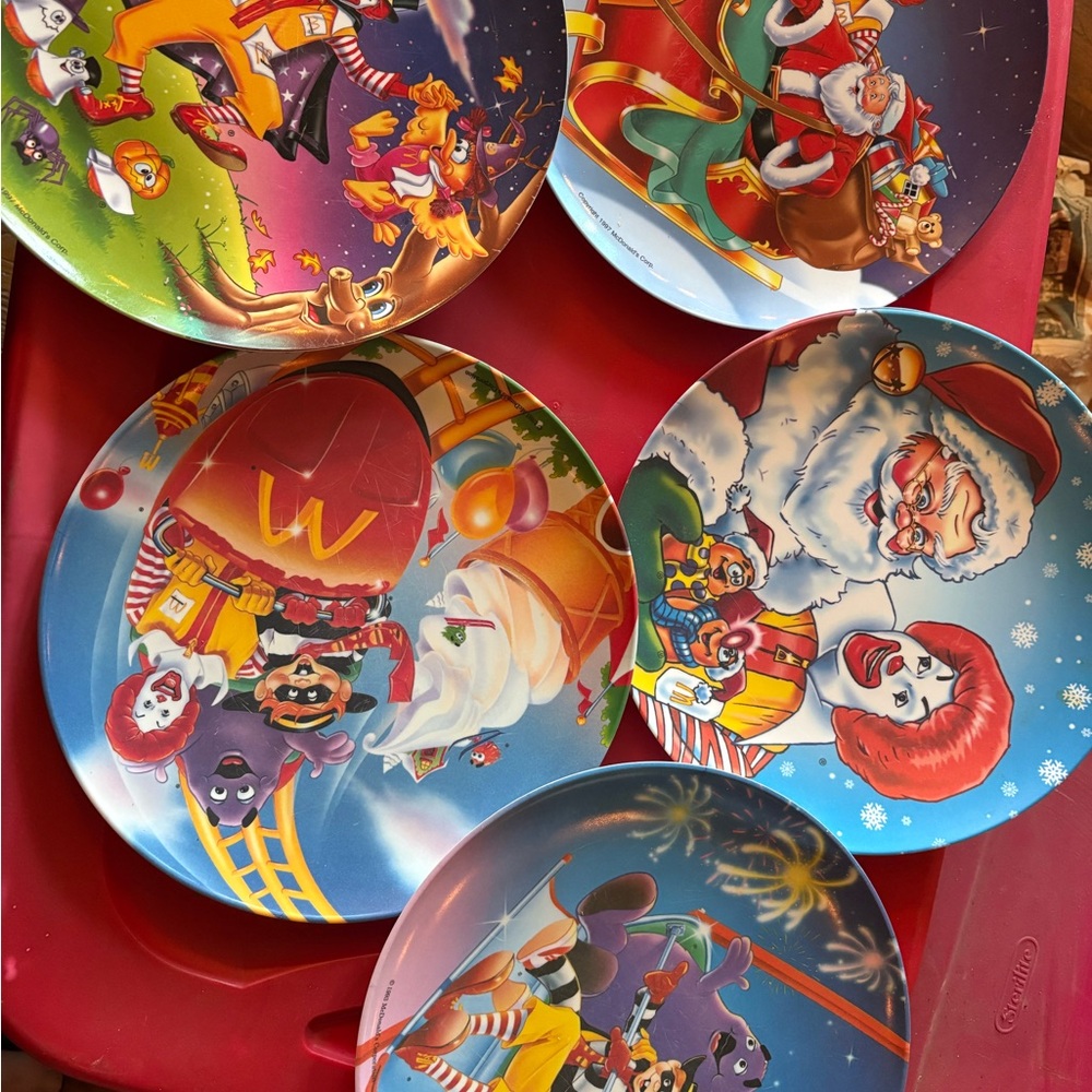 McDonald's Festive Party Plates - Red, Blue and Green Holiday Characters
